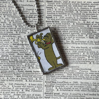 1 Dog playing violin, trumpet - original illustrations from vintage Dr. Seuss dictionary, up-cycled to soldered glass pendant