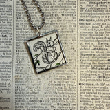Squirrels,  vintage illustrations, up-cycled to soldered glass pendant