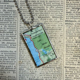 Lake Tahoe vintage map, hand-soldered glass pendant