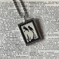 1 Ballerina, birds, vintage 1930s book illustrations up-cycled to soldered glass pendant
