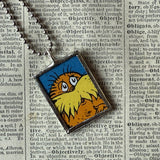 The Lorax, original illustrations from vintage book, up-cycled to soldered glass pendant