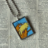 The Lorax, original illustrations from vintage book, up-cycled to soldered glass pendant