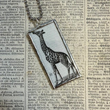 Giraffe, vintage 1940s dictionary illustration, up-cycled to hand-soldered glass pendant