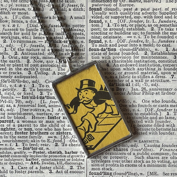 1 Vintage Monopoly, Advance to Go, upcycled to soldered hand-soldered glass pendant 