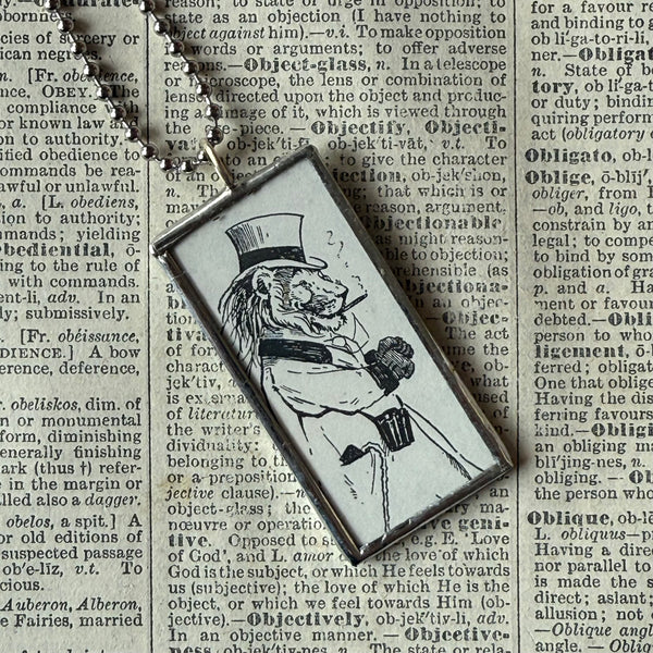 Lion, Giraffe, vintage illustrations upcycled to hand-soldered glass pendant with choice of necklace, bookmark or keychain