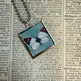 Butterfly, vintage children's book illustrations, up-cycled to soldered glass pendant