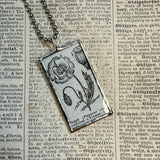 Poppy vintage botanical dictionary illustration, upcycled to soldered glass pendant