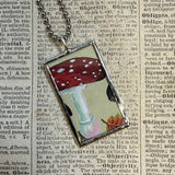 Mushroom and fungus, vintage illustrations up-cycled to soldered glass pendant