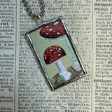 Mushroom and fungus, vintage illustrations up-cycled to soldered glass pendant