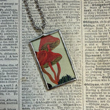 Mushroom and fungus, vintage illustrations up-cycled to soldered glass pendant