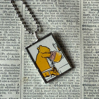 Winnie the Pooh childrens' book illustrations up-cycled to hand-soldered glass pendant