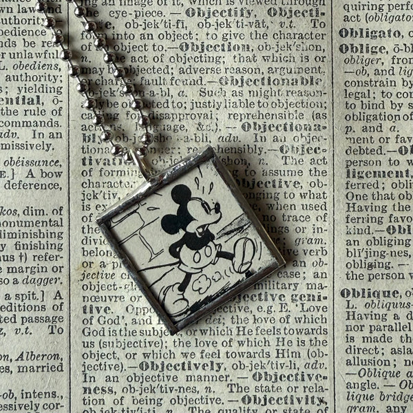 Mickey Mouse, vintage illustrations, up-cycled to soldered glass pendant