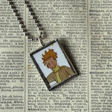 Little Prince, original illustrations from vintage book, up-cycled to soldered glass pendant