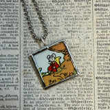 Mama mouse, baby mouse, vintage children's book illustrations, up-cycled to soldered glass pendant