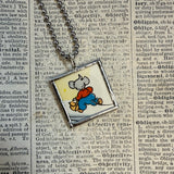 Mama mouse, baby mouse, vintage children's book illustrations, up-cycled to soldered glass pendant