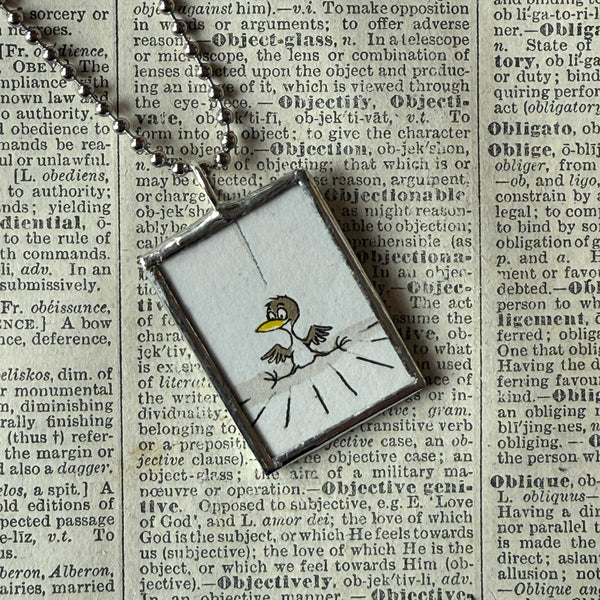 Are You My Mother? vintage children's book illustrations, up-cycled to soldered glass pendant
