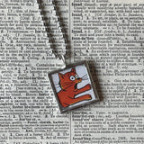 Cat and mouse, original illustrations from vintage Dr. Seuss dictionary, up-cycled to soldered glass pendant