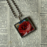 Victorian bird and nest, red rose, vintage illustrations up-cycled to soldered glass pendant