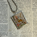 aster and lotus flowers vintage illustrations up-cycled to soldered glass pendant