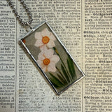 narcissus and nasturtium flowers vintage illustrations up-cycled to soldered glass pendant