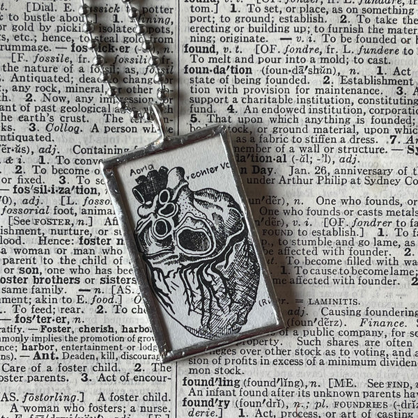Anatomical Heart vintage 1930s book illustrations up-cycled to soldered glass pendant
