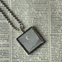 Moon, vintage book illustrations, hand-soldered glass pendant
