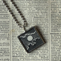 Moon, vintage book illustrations, hand-soldered glass pendant