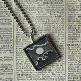 Moon, vintage book illustrations, hand-soldered glass pendant