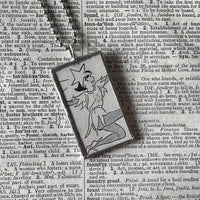 1 Fairy, full moon, vintage 1930s illustrations up-cycled to soldered glass pendant