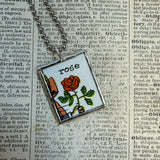 Violet, rose, botanical illustrations, up-cycled to soldered glass pendant
