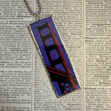 Vintage San Francisco Golden Gate Bridge illustration, upcycled hand soldered glass pendant