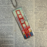 Vintage San Francisco Golden Gate Bridge illustration, upcycled hand soldered glass pendant