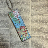 Vintage San Francisco Golden Gate Bridge illustration, upcycled hand soldered glass pendant