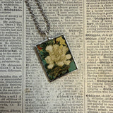 Peonies, vintage illustrations up-cycled to soldered glass pendant
