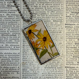 Brown eyed susan, dandelion, vintage illustrations up-cycled to soldered glass pendant