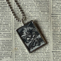 Demons, devils, vintage children's book illustration up-cycled to soldered glass pendant