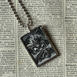 Demons, devils, vintage children's book illustration up-cycled to soldered glass pendant
