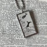 1 Lobster, fish, vintage 1930s children's book illustrations up-cycled to soldered glass pendant