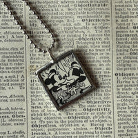 Mickey Mouse, vintage illustrations, up-cycled to soldered glass pendant