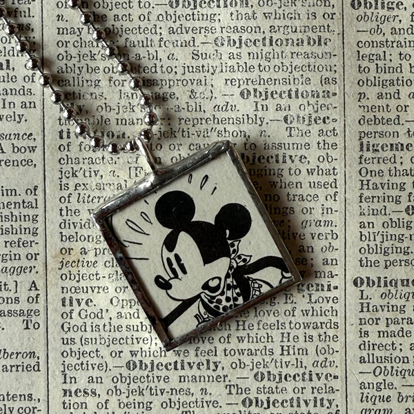 Mickey Mouse, vintage illustrations, up-cycled to soldered glass pendant
