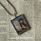 Cat, Kitten, Kitty, vintage children's book illustrations, up-cycled to soldered glass pendant