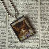 Cat, Kitten, Kitty, vintage children's book illustrations, up-cycled to soldered glass pendant
