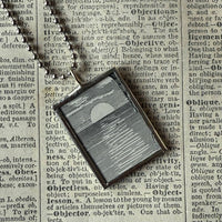 Moon, vintage book illustrations, hand-soldered glass pendant