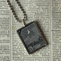 Moon, vintage book illustrations, hand-soldered glass pendant