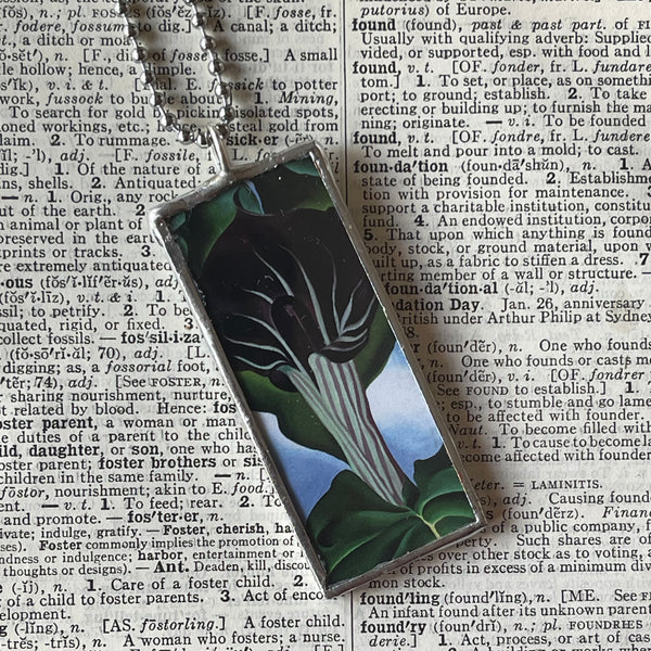 1 Georgia O'Keeffe, Jack in the Pulpit, modern art, abstract painting, upcycled to hand-soldered glass pendant