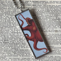 1 Octopus, goldfish vintage illustrations up-cycled to soldered glass pendant