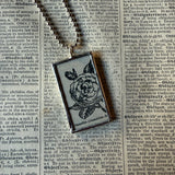 Camellia flower, vintage botanical dictionary illustration, upcycled to soldered glass pendant