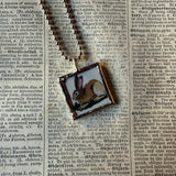 Little Rabbit and flowers, vintage illustrations, up-cycled to soldered glass pendant