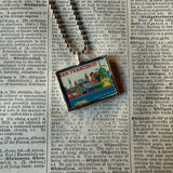 Vintage San Francisco Downtown and Cliff House illustrations, upcycled hand soldered glass pendant