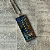 Vintage San Francisco Golden Gate Bridge and Bay Bridge illustrations, upcycled hand soldered glass pendant